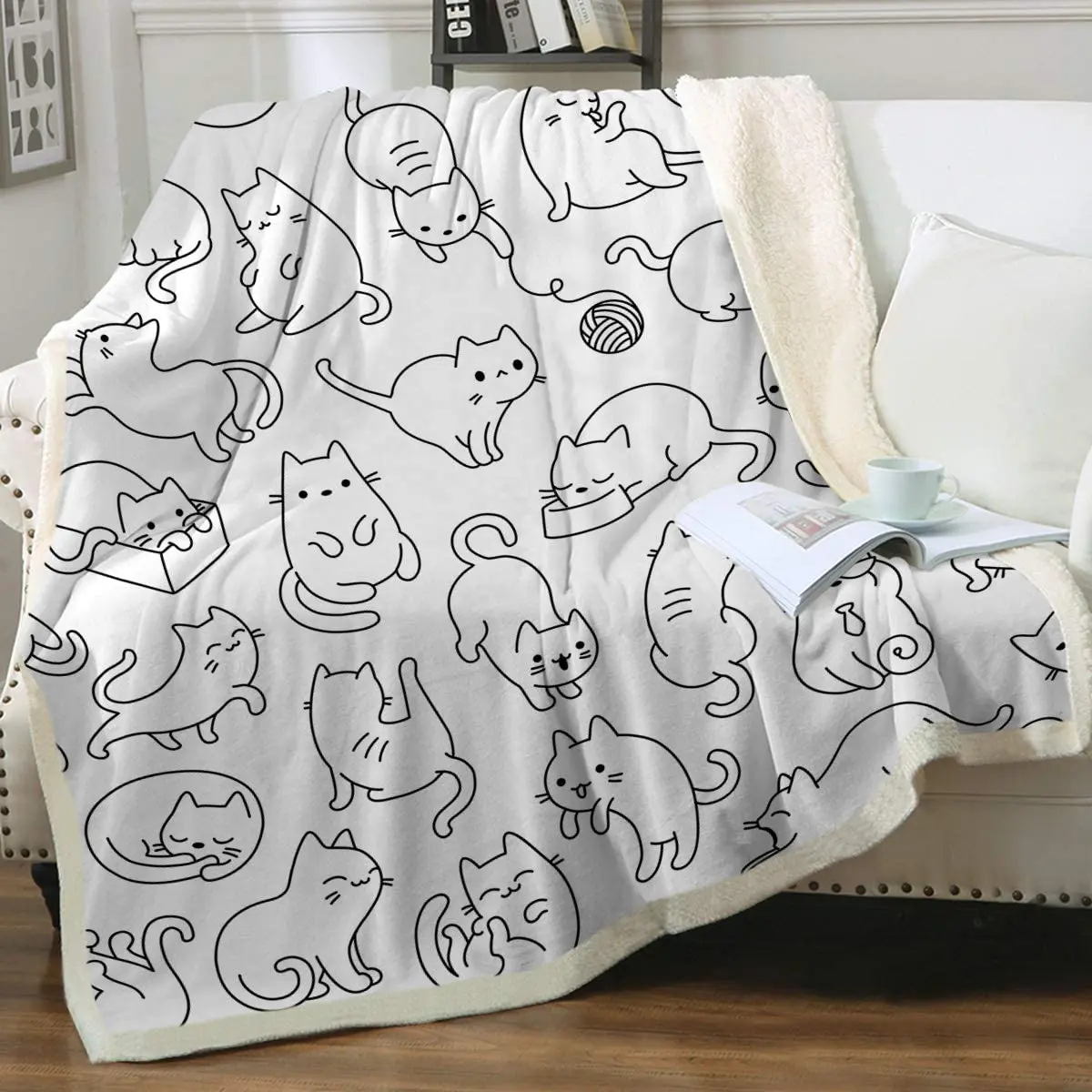 Cat Throw Blankets for Cat Lovers Cute Cat Blanket for Girls Women Fleece  Cat Sherpa Blanket Black and White Cat Print Blanket - AliExpress