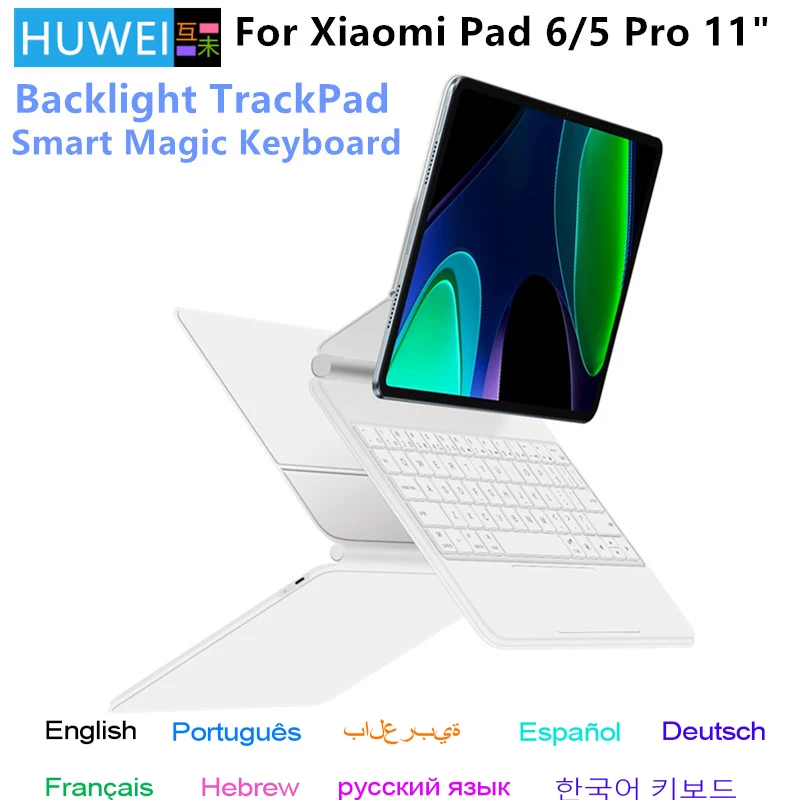 Teclado Mágico para Xiaomi Pad Multi-idioma Suporte Ajustável Touchpad de Luz de Fundo Teclado para mi Pad Mipad Pro 11 Polegadas