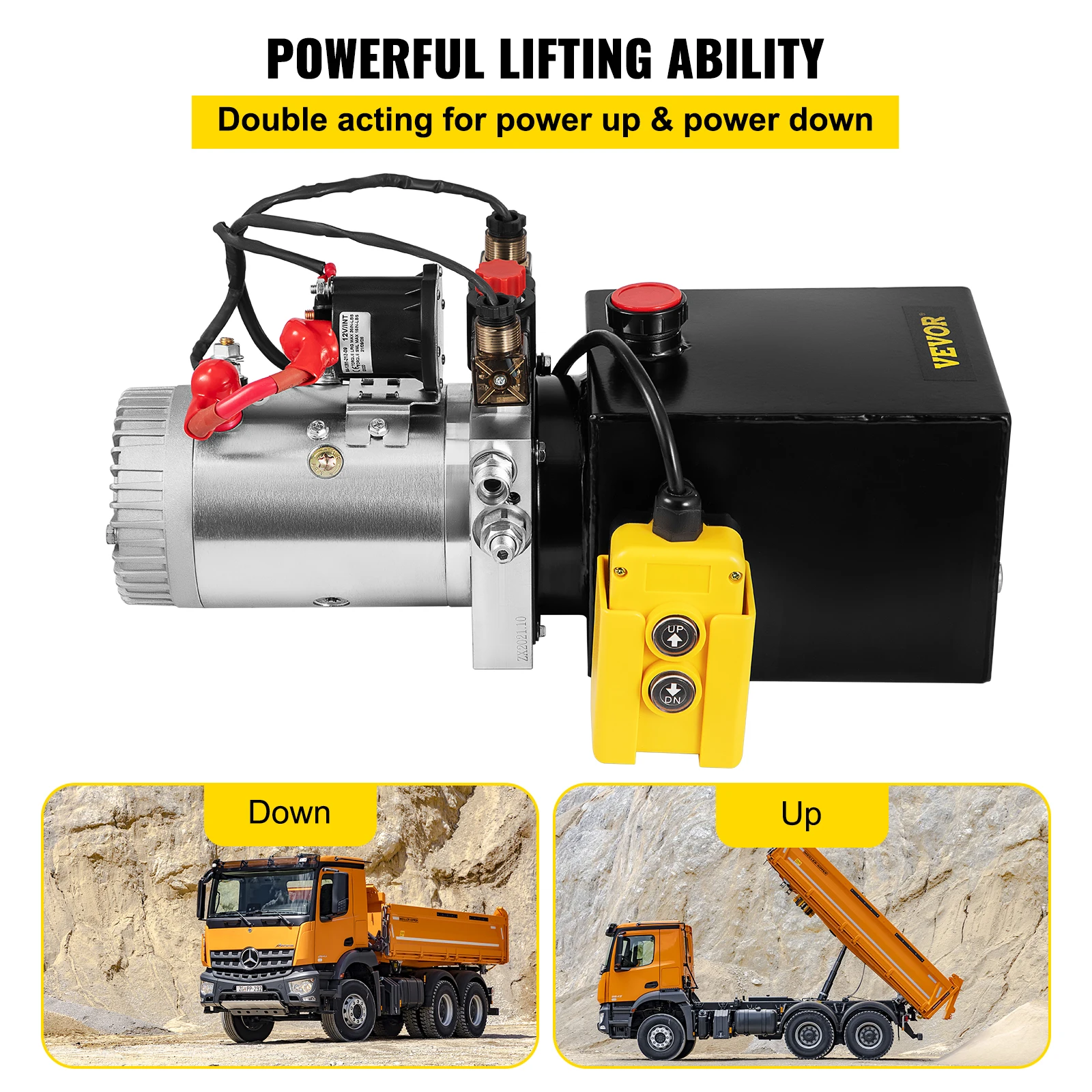 VEVOR Hydraulic Pump Double Acting Hydraulic Power Unit 4L Steel Tank Hydraulic Pump Power Unit 12V for Dump Trailer Car Lifting 3