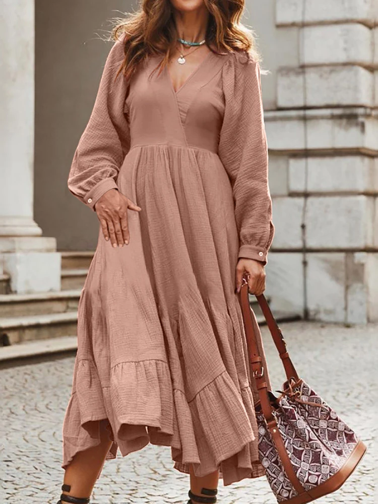 ZANZEA Fashion Puff Midi Long Vestidos Oversized Elegant Women Dresses Casual Holiday A Line Neck Robe | - AliExpress