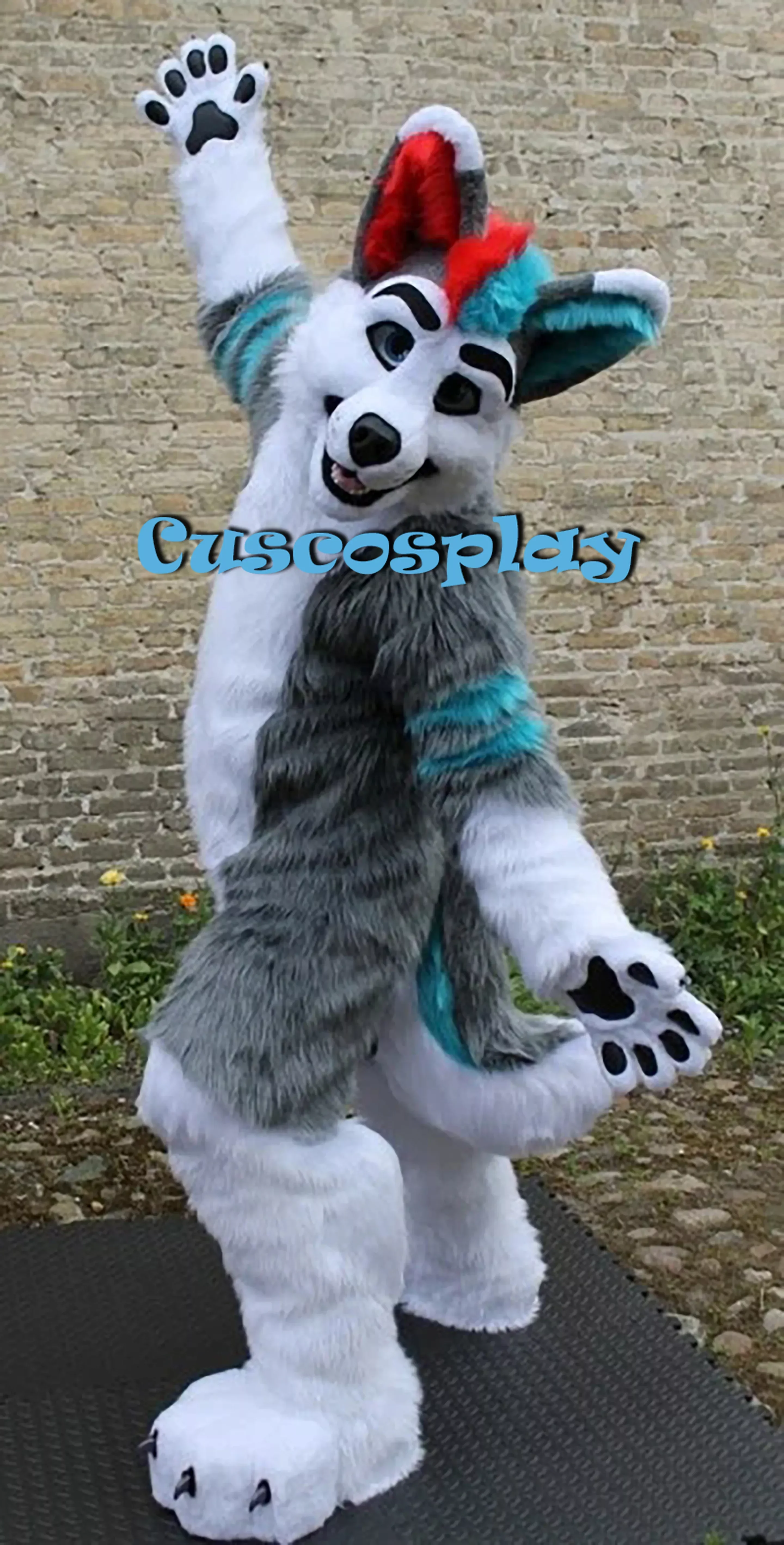 

Mascot Costumes Long Fur Furry Grey Wolf Husky Dog Fox Fursuit Mascot Fancy Party Dress Halloween Costumes Adult Size