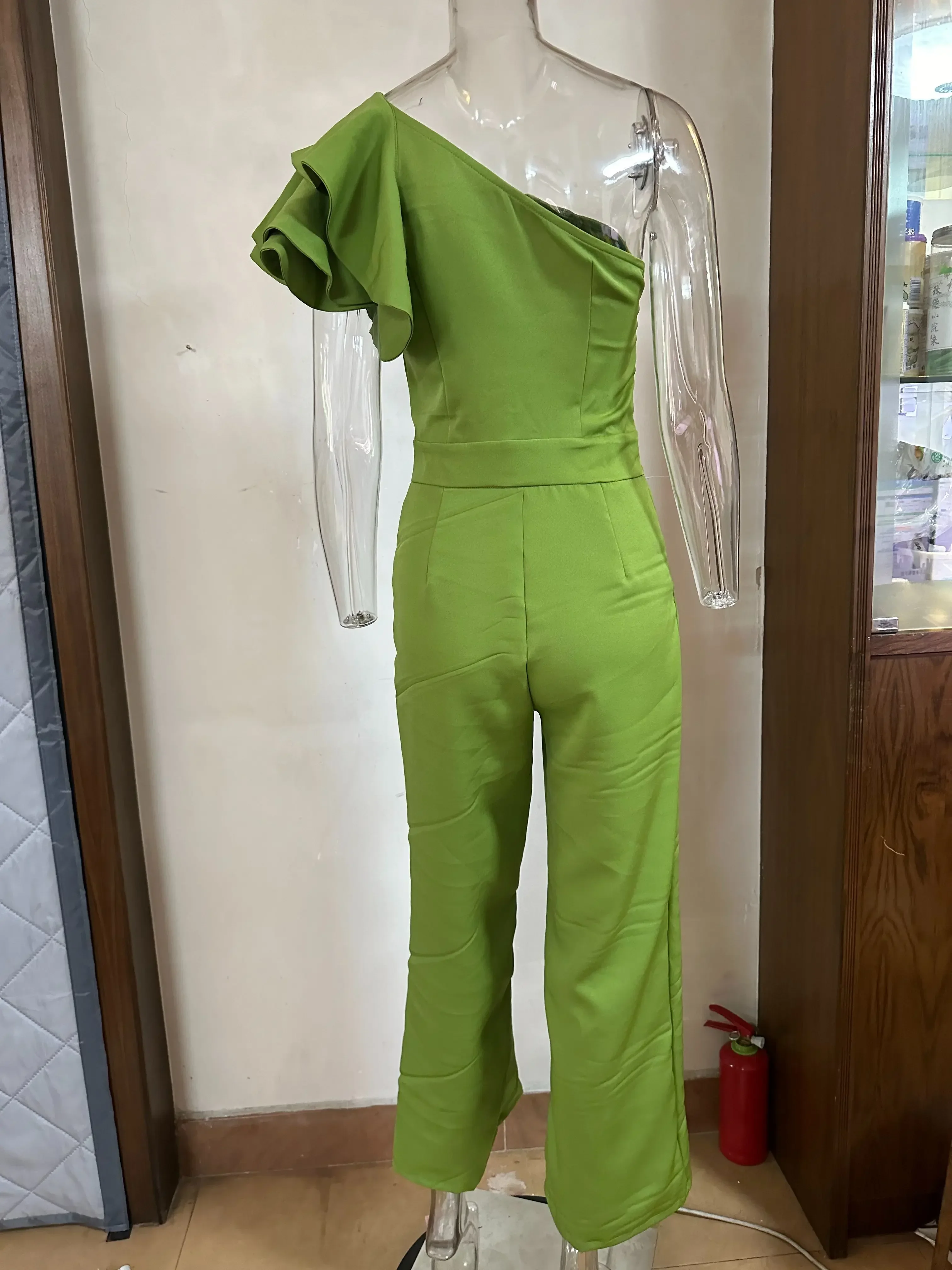 Elegant Jumpsuit Women Temperament 2024 Summer Fashion Diagonal Shoulder Fashion Wide Leg Jump Suit One Pieces Casual Overall