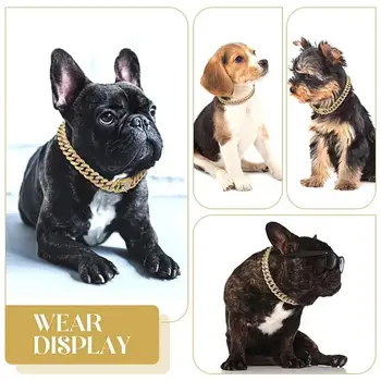 Dog Collar Sparkling Rhinestone Chain Collar for Small Medium Dogs Metal Cat Necklace with Gold Link Pet Jewelry Accessories 5
