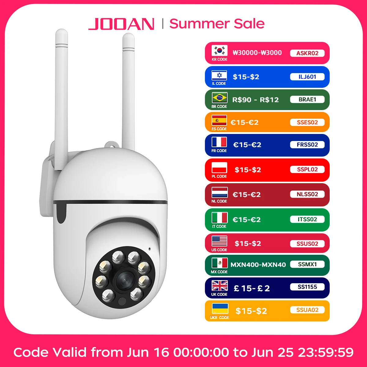 JOOAN 2MP PTZ WiFi Security Camera with Night Vision