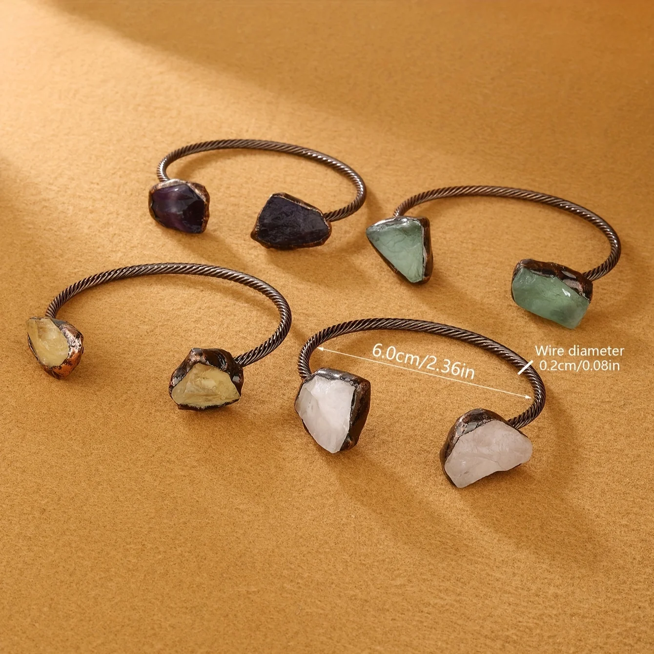YEEVAA Vintage Style Adjustable Cuff Bracelet With Natural Amethyst, Citrine & Fluorite - Open Bangle For Women 3