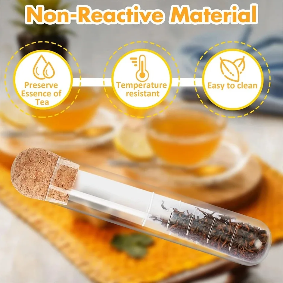 Description Picture 4 of itemCreative Tea InfuserClear Filter Glass Tube Tea Strainer with Cork Lid Reusable Brewing Test Tube Kitchen Tools