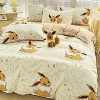 Ensemble de 4 pièces série Pokémon Dragon Eevee, ensemble de 3 pièces de dessin animé pour enfants, housse de couette, taie d'oreiller et drap, 100% coton 1