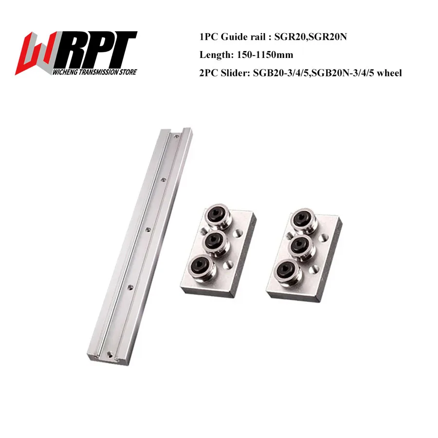 

1PC Built-In Dual-Axis Linear Guide SGR20N SGR20 150-1150mm+2PCS Roller Slider SGB20N/20 With 3/4/5 Wheel Locking Slider For CNC
