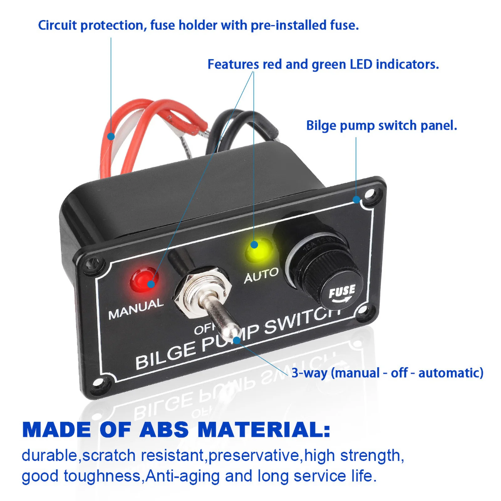 Pannello Interruttore Pompa Di Sentina A 3 Vie - Auto/Off/Manuale, 12V/24V, Con LED E Interruttore Automatico 15A, Per Barche E Camper