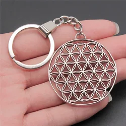 Antique Silver Flower of Life Keychain Pendant Gift (Antique Silver Color)