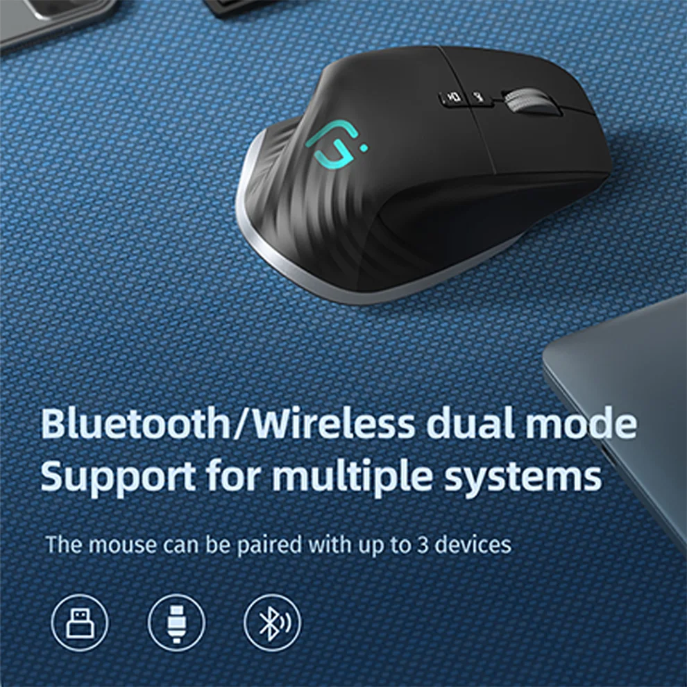 Wireless Mouse 2.4G Bluetooth RGB Rechargeable Ergonomic Design Computer Gaming Office
