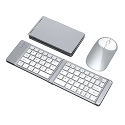 Foldable Wireless Bluetooth Keyboard and Mouse Set with Rechargeable Travel - Friendly Design - Portuguese layout (Silver)