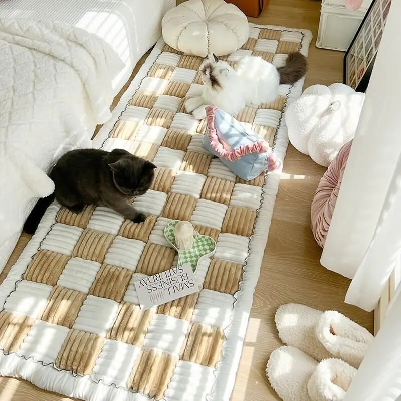 Cream-coloured Large Plaid Square Pet Carpet Bed Sofa Cover Plush bedside  floor mat anti-skid rectangular Mantou mat bedroom - AliExpress