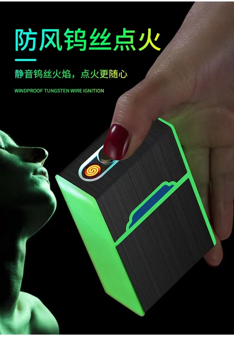 Description Picture 6 of itemNew 2 In 1 Luminous Cigarette Case 20pcs USB Rechargeable Cigarette Lighter Windproof and Dropproof Cigarette Case Gift