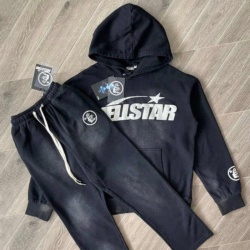 

Black Washed Hellstar Studios Hoodies for Men Women 1:1 Top Quality Foam Printing Oversized Sweatshirts Tracksuit Set