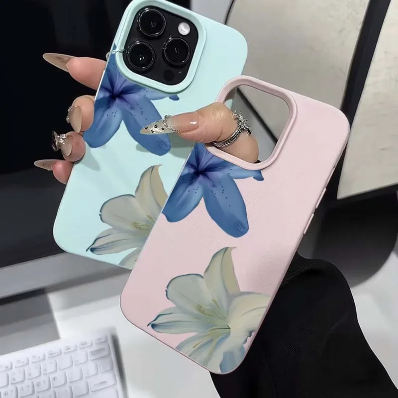 Elegant Blue Lily Lichee Pattern Shockproof Phone Case with TPU Bumper Cover