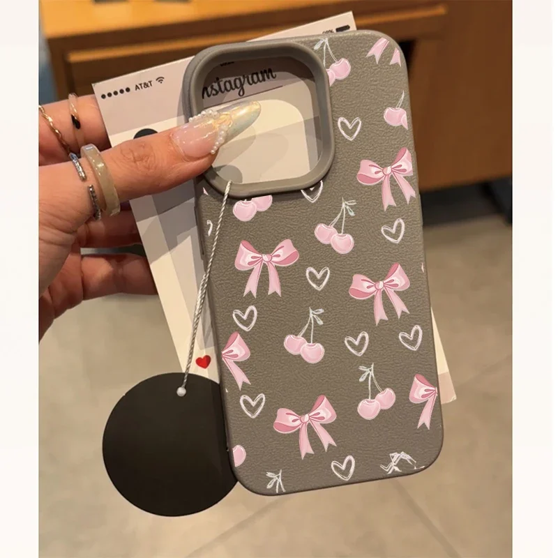 Girly Pink Bowknot Cherry Soft Phone Case