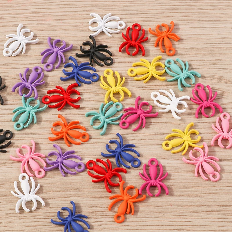 Tusember 10 Stück süße bunte Spinnen-Charms für handgefertigte Schmuckherstellung, Halskette, Ohrringe, Halloween-Charms, Anhänger, DIY-Handwerk