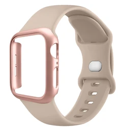 Versatile Protective Silicone Strap and PC Case for Apple Watch - Enhanced Durability and Style (Milk Tea)
