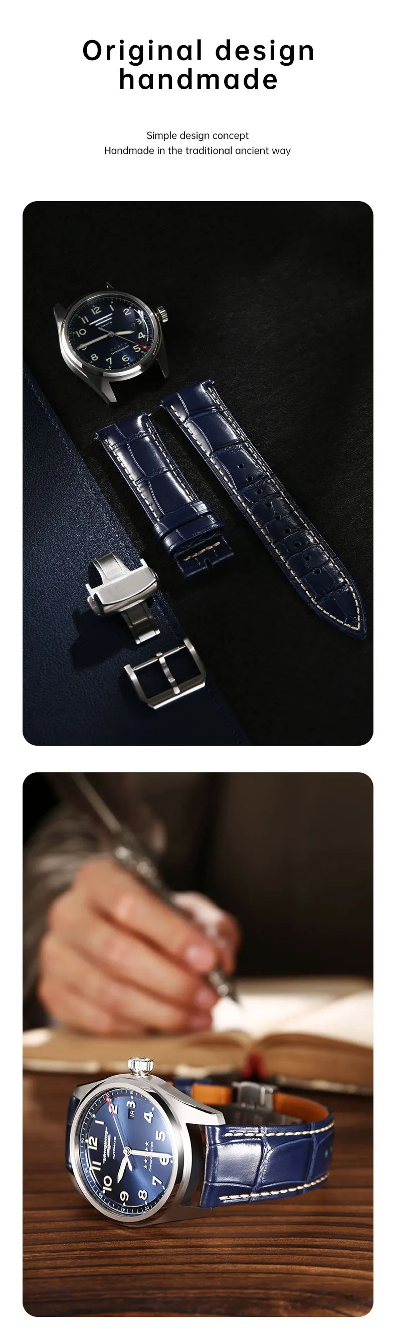 Maikes Top-Qualität Leder Uhrenarmband 20mm 22mm Zubehör Uhrenarmbänder Armbänder für Longines Jaeger-LeCoultre Uhrenarmband – Detail 8