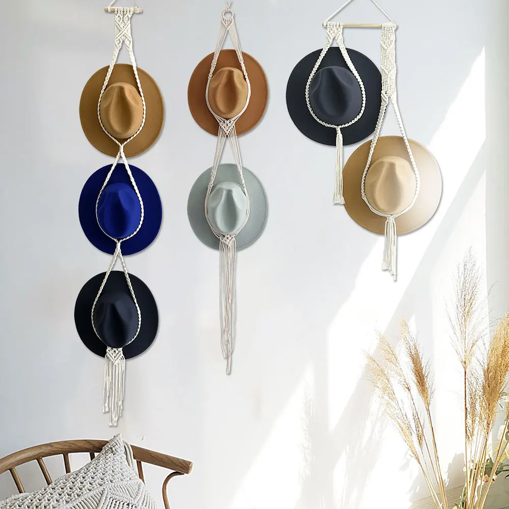 Cintres muraux en macramé pour chapeaux de style bohème pour