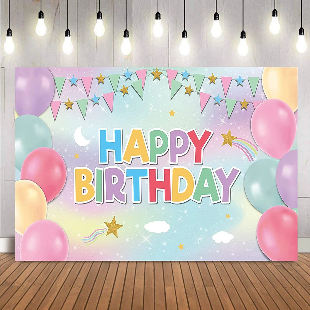 

Cartoon Colored Happy Birthday Background Cloth for Boys and Girls Birthday Theme Party Decoration Background Photography Props