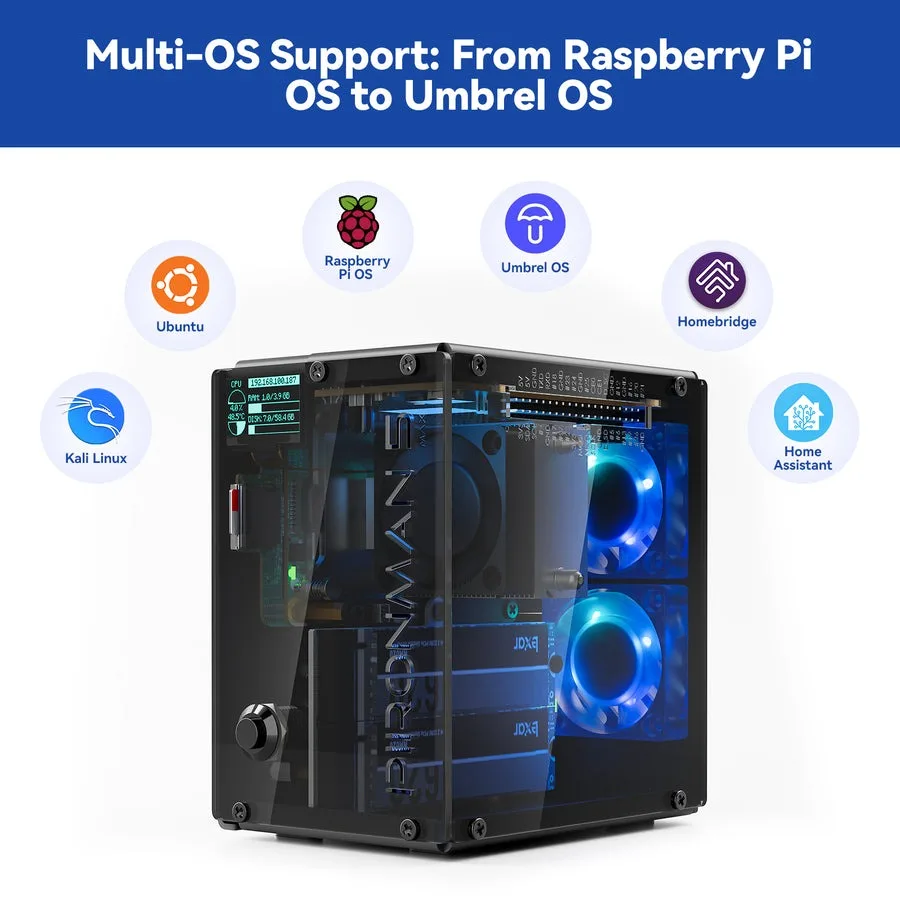 Case Mini PC NVMe Per Raspberry Pi 5 Con Ventole RGB E Schermo OLED - Sunfounder Pironman 5