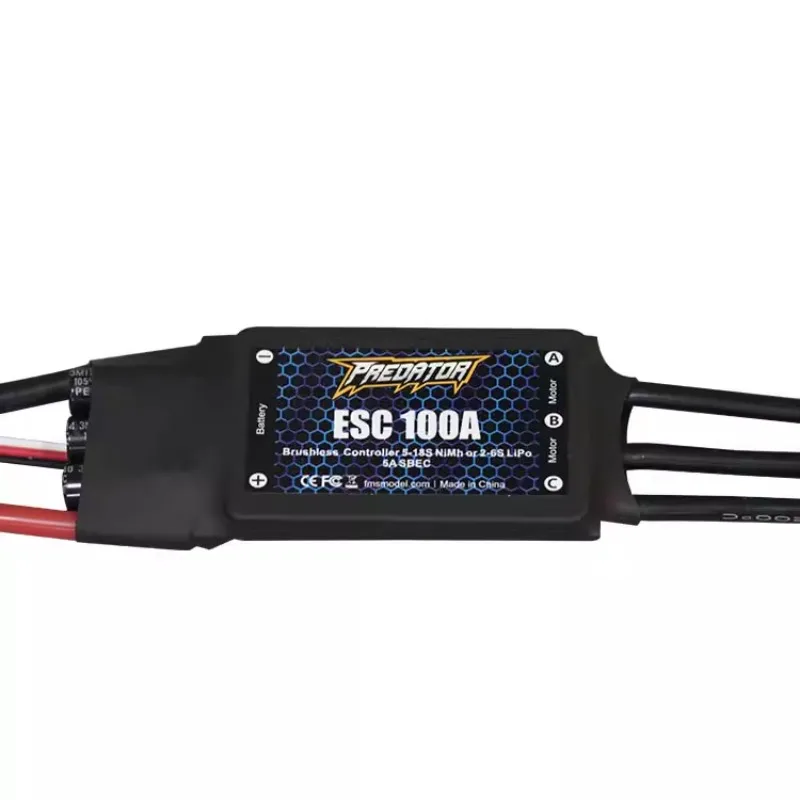 

FMS Predator 100A V2 обновленный бесщеточный ESC с переключателем XT90,5A BEC для самолетов на радиоуправлении