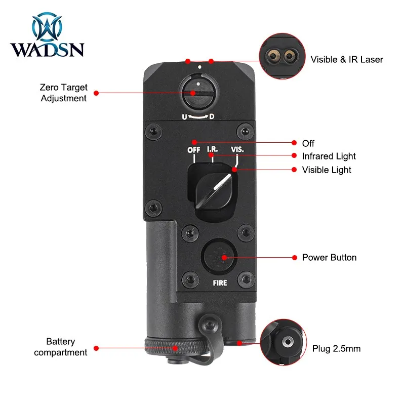 WADSN CQBL Mini Metal Red Green Dot Laser IR Airsoft Aiming Sight Tactical Weapons 20mm Picatinny Rail AR15 Hunting Accessories