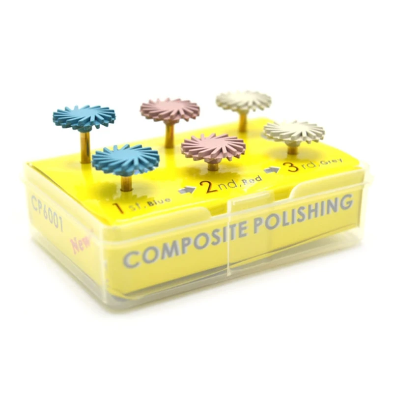 

6Pcs/Pack Dental Composite Polishing Disc Rubber Wheels Spiral Brush Burs for Resin/Composite Ceramic/Zirconia