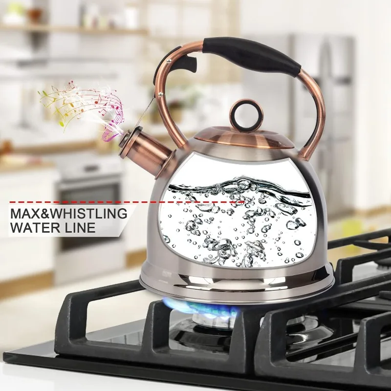 Whistling Stovetop Tea Kettle, Food Grade, Stainless Steel, Hot Water, Fast to Boil for Stove, Top-3.0Q