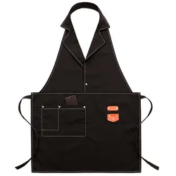 Customizable Canvas Apron with Logo - Durable Workwear - No logo (Round collar)