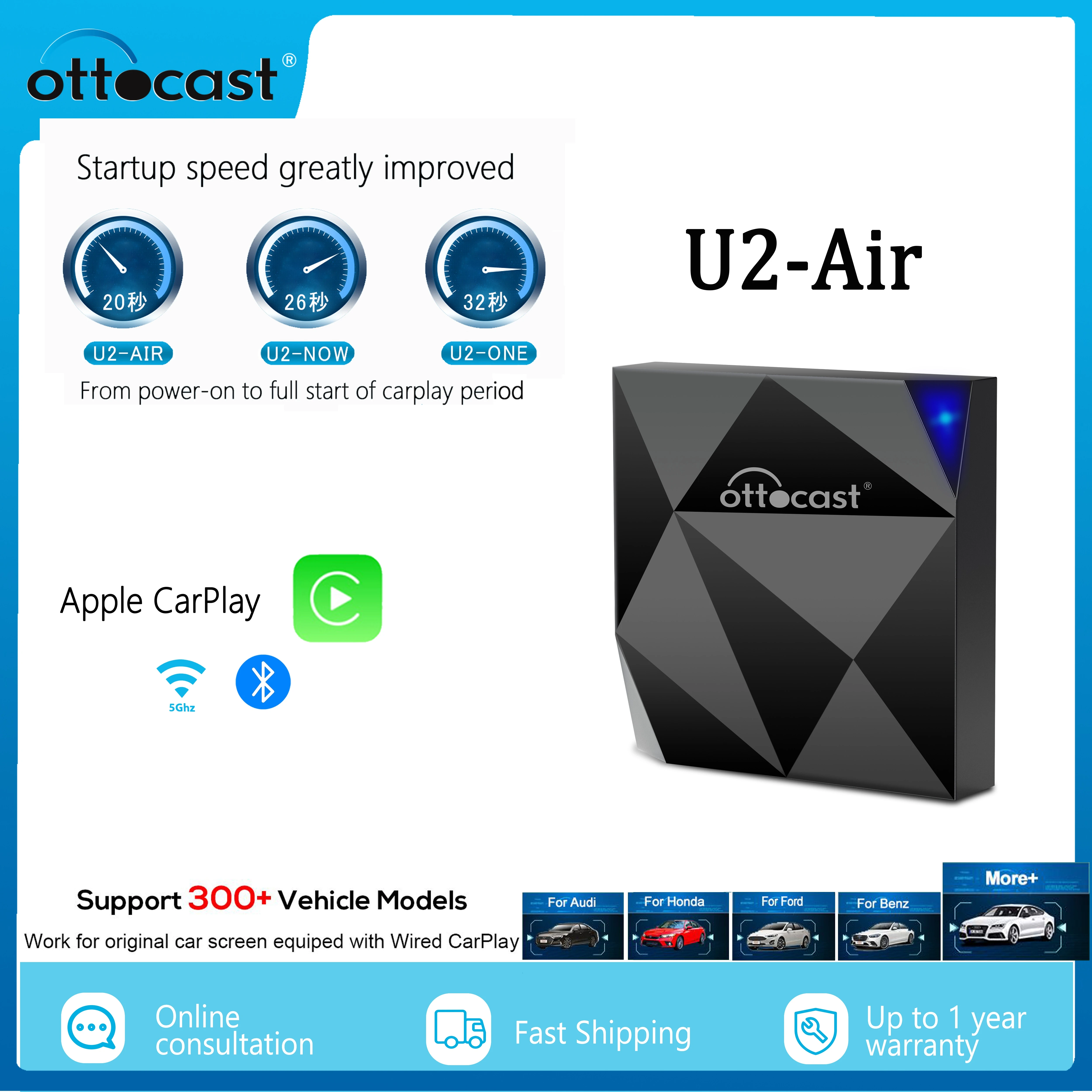 OTTOCAST U2 Air Wireless CarPlay Adapter CarPlay Dongle Activator Bluetooth  USB Multimdia Player for Audi Honda Hyundai