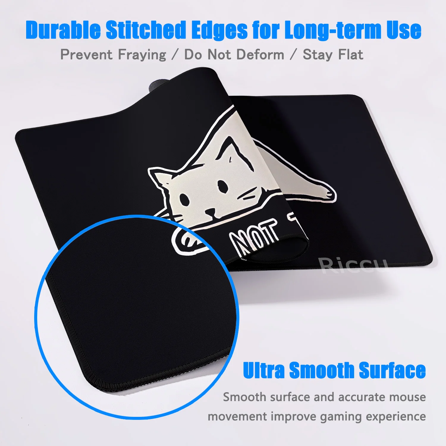 Cute Black and White Cat Mouse Pad - Large E-Sports Desk Mat, Gaming Accessories, Rubber Keyboard Mat, 40x90cm