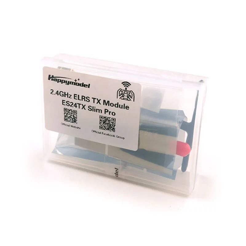 Module émetteur Happymodel ES24TX Slim Pro 2.4G ELRS Nano installé sur une radiocommande, prêt pour le drone FPV