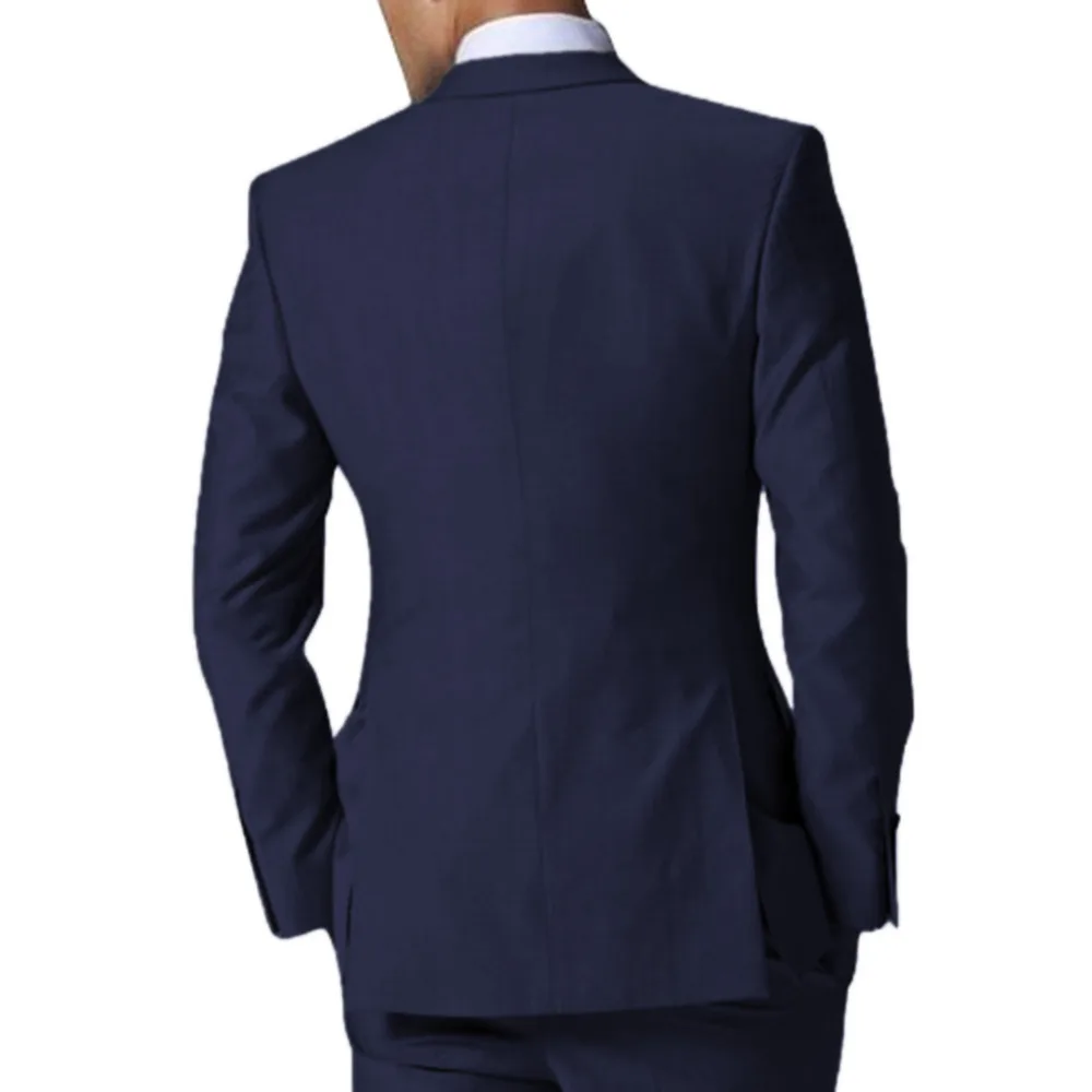 Navy Blue/Black Men's Slim Fit 3-Piece Formal Business Suit Set with Peak Lapel Blazer Vest Trousers for Wedding Party Prom