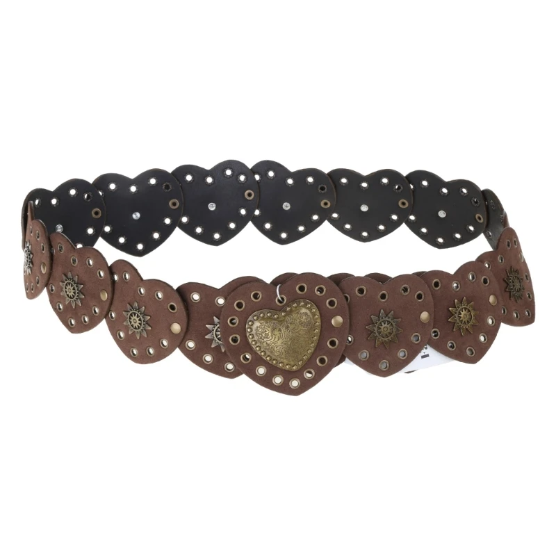 

Крутой пояс для девочек в западном стиле с пряжкой в ​​форме сердца, декор с заклепками, поясной ремень с вырезом для пальто.