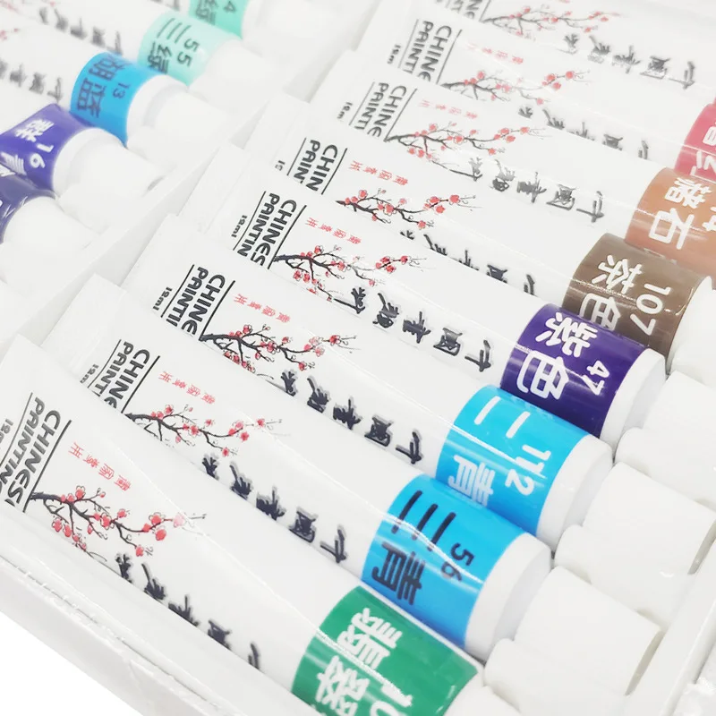 12/24 Color Chinese Painting Pigment Set 12ml Aluminum Tube Beginner Calligraphy Ink Brush Painting Pigment Student Art Supplies