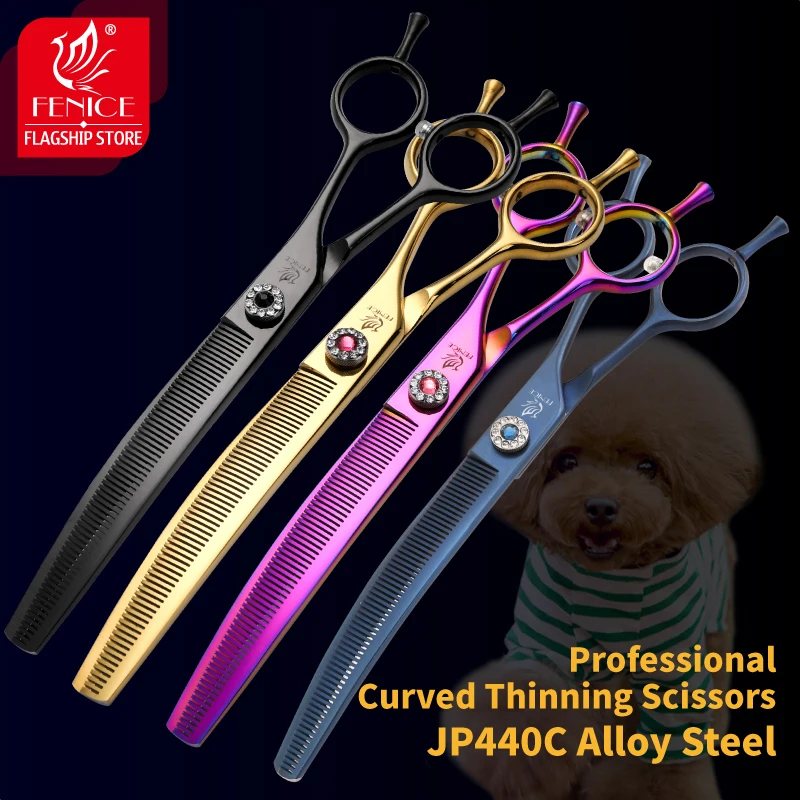 7.25 inch professional dog grooming scissors curved thinning shears for dogs & cats animal hair dog grooming scissors