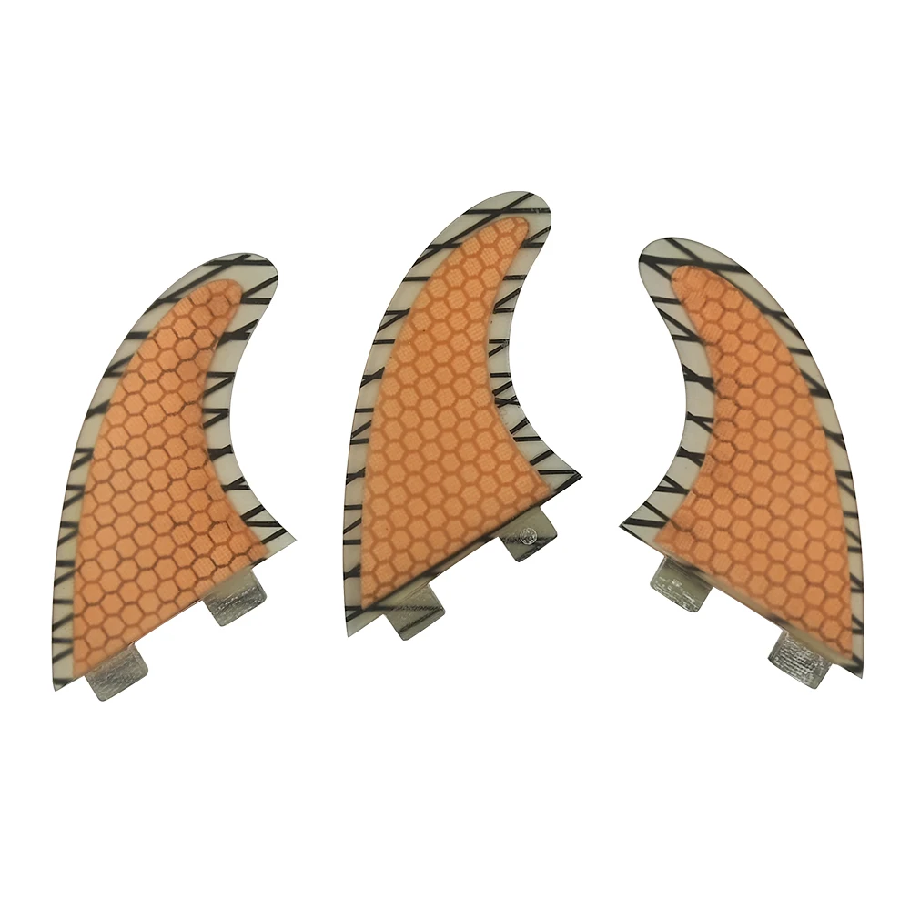 Medium UPSURF FCS Tri Surfboard Fins Quilhas Honeycomb Fibreglass Double Tabs Surfing Fins Orange Funboard Fins Surf Accessories
