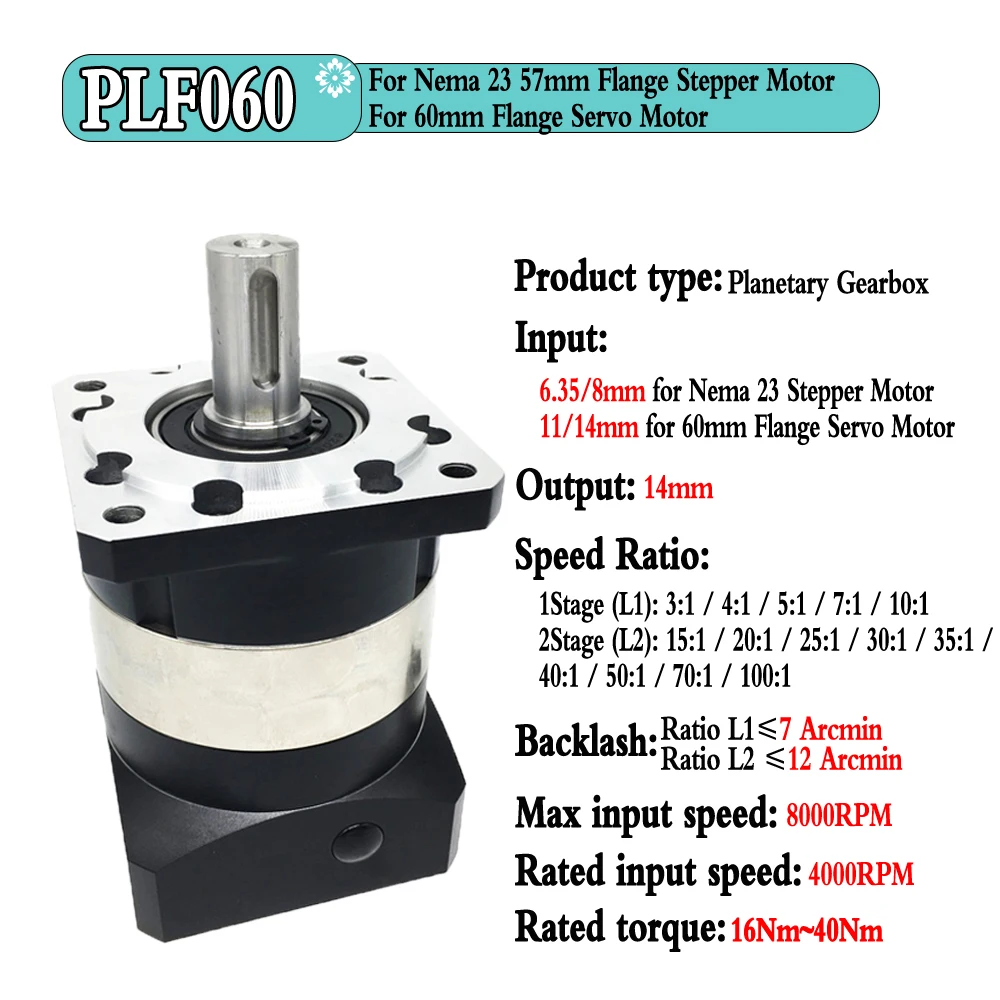 Nema23 Planetary Reducer 6.35/8/11/14mm input 14mm Output Ratio 5:1 10:1 for 60mm 200W 400W Servo Motor Reducetion Gearbox Gear