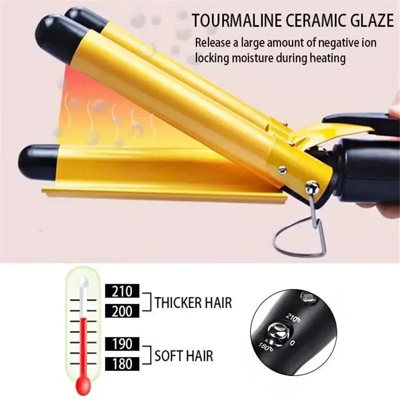 Curling Stick Pink 3 Barrel Hair Crimpers Professional Ceramic Triple Barrel Styler