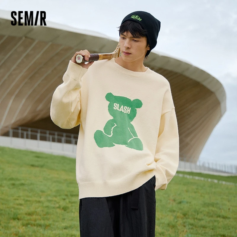 

Semir Knitwear Men Jacquard Sweater 2023 Autumn Winter New Boys' Fashion Versatile Loose Fashion Pullover Fashion