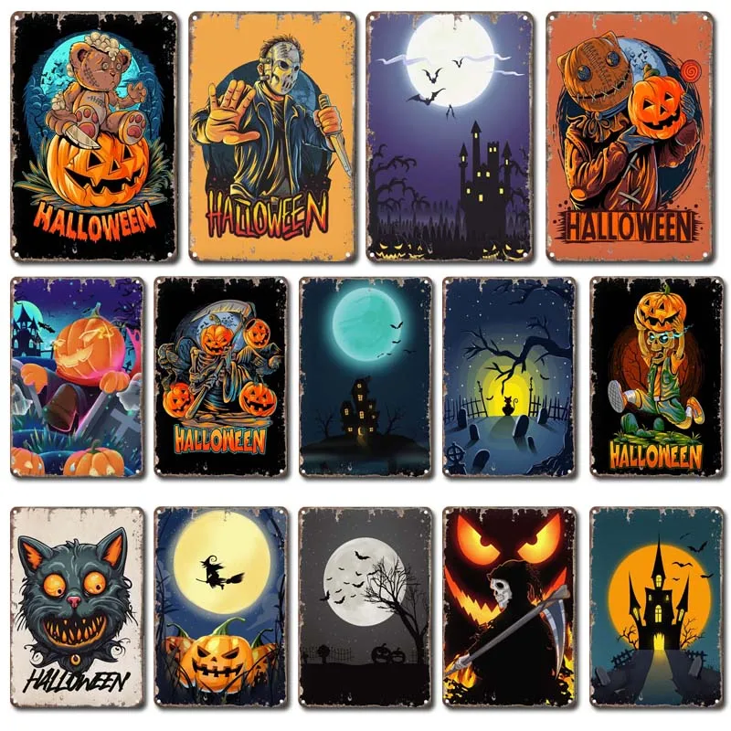

Halloween Illustration Decor for Room Metal Tin Sign Bar Restaurant Cafe Game Room Wall Decoration Vintage Home Decor Retro Art