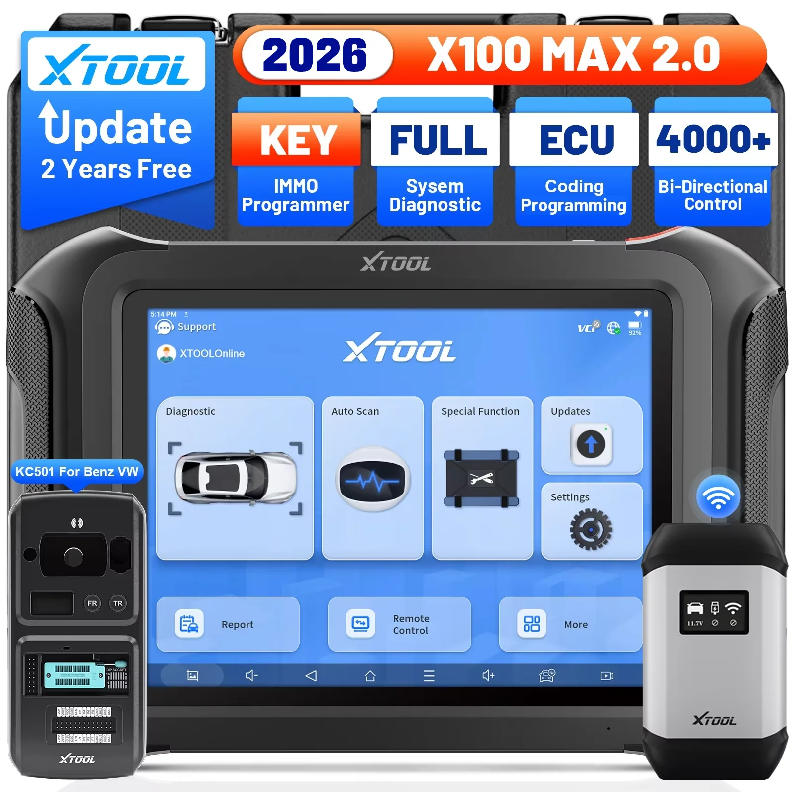 XTOOL X100 MAX IMMO Key Programming With KC501 Car Diagnostic Tools ECU Immobilizer Programmer 42+ Services Topology X100 PAD3