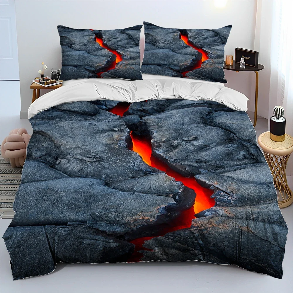 3D Volcano Lava Magma Comforter Bedding Set,Duvet Cover Bed Set Quilt Cover Pillowcase,King Queen Size Bedding Set Adult Child