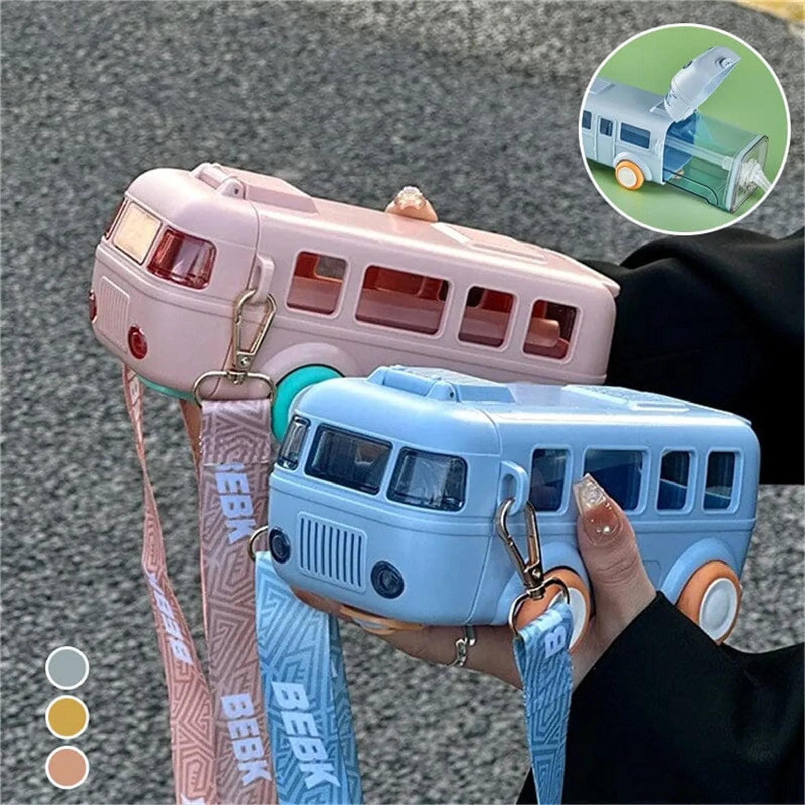 Cute Bus Shape Cup for Kids Portable Water Cup In Bus Shape Children's Small Car Straw Water Bottle with Shoulder Strap