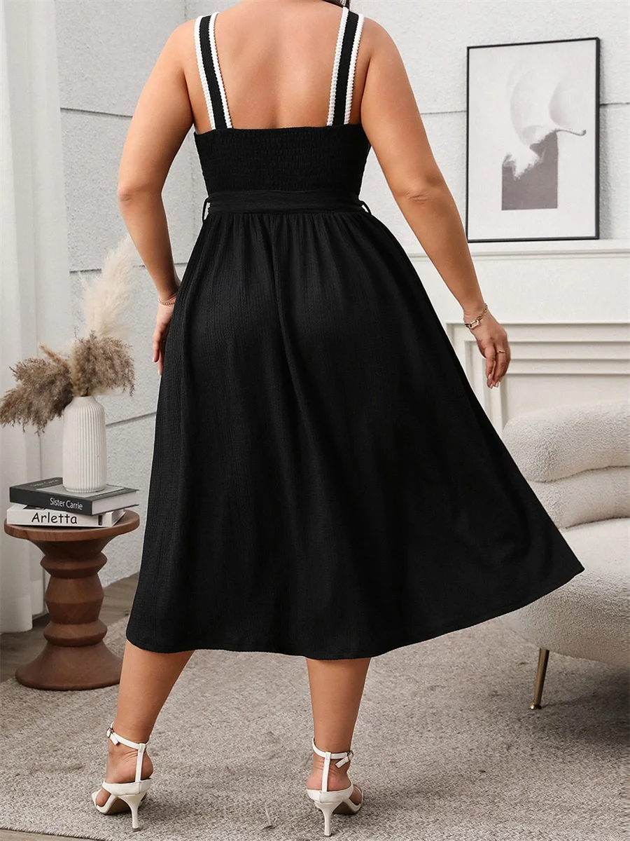 Elegant V-Neck Maxi Dress with Ruffle Hem and Adjustable Waist Tie Sleeveless Summer Beach Dress for Women