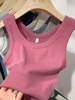 سترة نسائية مضلعة محبوكة ، توبات بدون أكمام ، توب قصير ، رقبة دائرية ، كاميس أحادي اللون ، ملابس شارع قصيرة ، موضة لياقة بدنية ، صيف