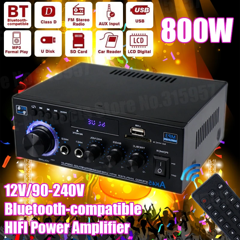 AK35/AK45 800W Power Amplifier 2 Channel Bluetooth Mini Hifi Sound ...